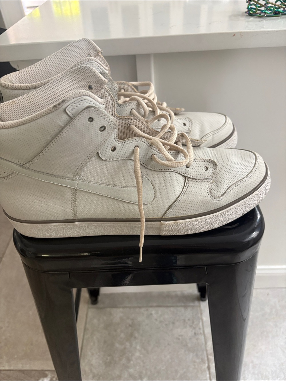 Nike White/Cream High-Top Athletic Sneakers